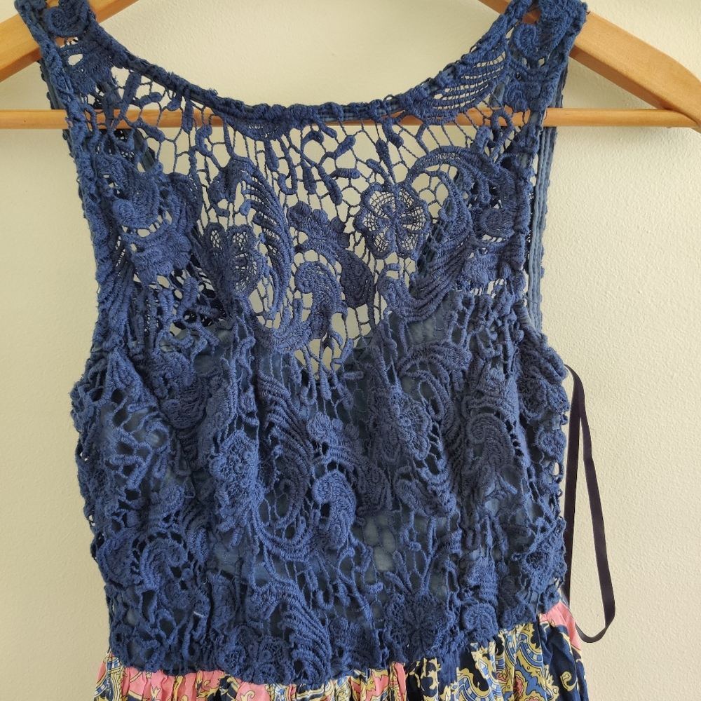 ANGEL BIBA|| CROCHET AND PAISLEY PRINT MAXI DRESS SIZE 10 - Picture 9 of 10